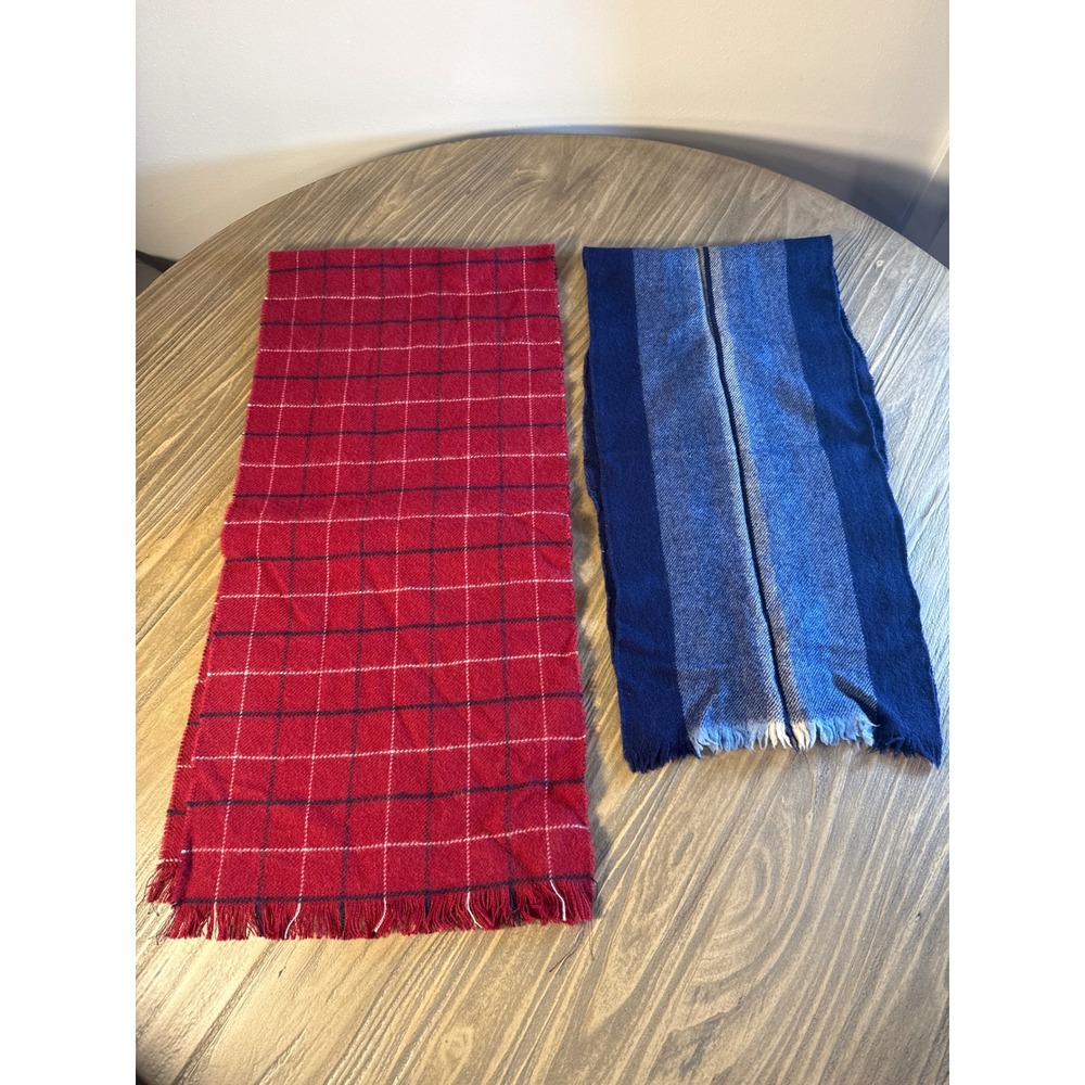 Vintage Winter Scarf Bundle‎ Unisex OS Red Blue Plaid Striped 2 Pack